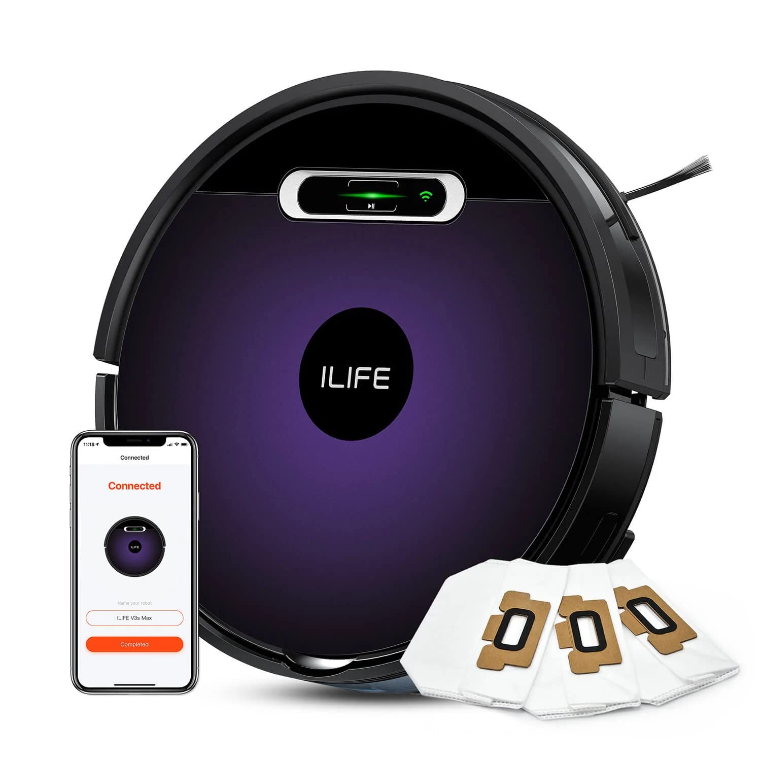 ILIFE V3s Max Robotic Vacuum & Mop, 40 Days Dust Storage Bag & Washable Dustbin