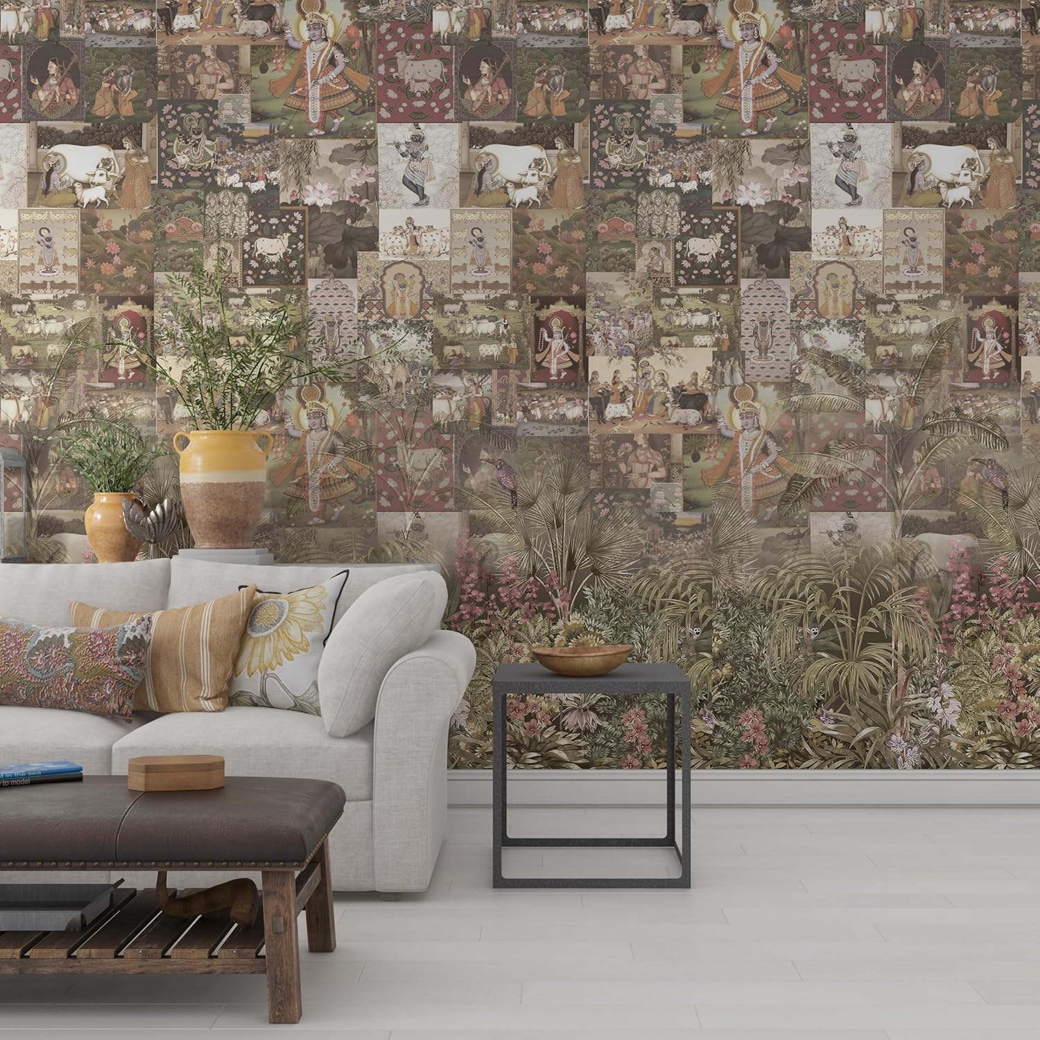 Livin'luxe Vintage Botanical Wall Mural Wallpaper with Tropical Garden Design