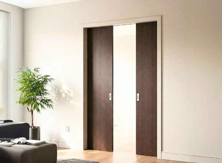 11. Pocket Door Smart and space-saving pocket door design, featuring sleek wooden construction ideal for modern house door types.