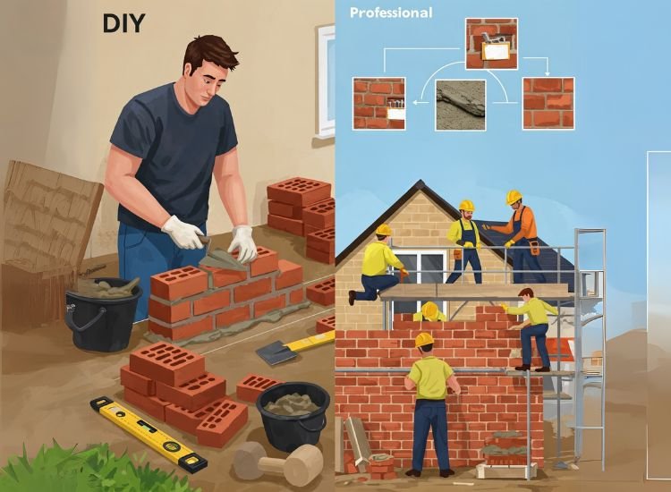 14. DIY vs. Professional Brick Comparison of DIY and professional brick masonry projects, highlighting the craftsmanship, precision, and tools used for each approach.