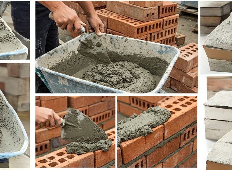 17. Mixing Mortar Like a Pro Expertly mixing mortar for brick masonry, ensuring the perfect consistency for strong and durable bonding between bricks.