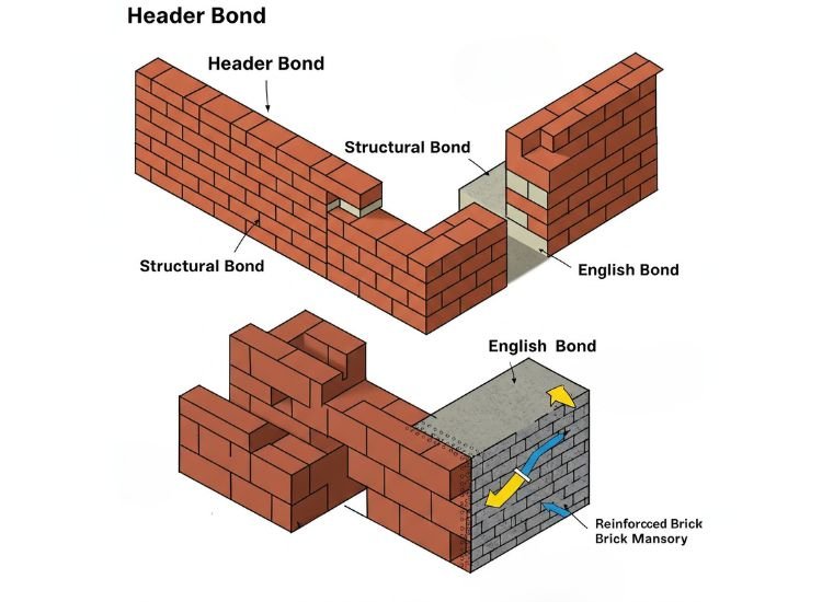 18. Laying Patterns Various brick laying patterns, demonstrating how different patterns affect the strength and stability of masonry construction.