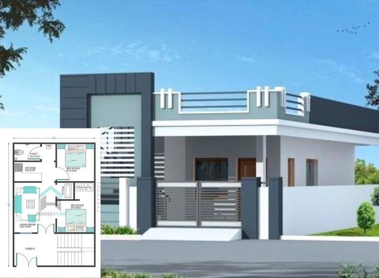 2. 600 sqft House Plan Illustration showing average construction cost of a 2bhk house plan in India
