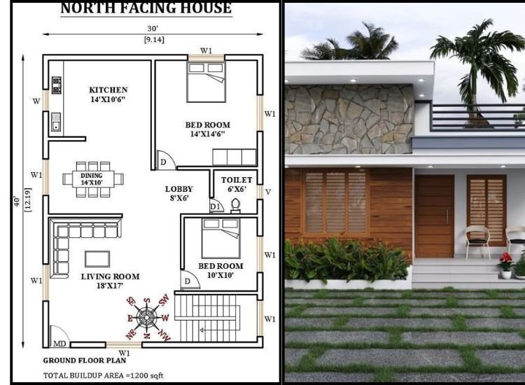 2.C. 1200 sqft Estimated cost breakdown of a 2bhk home plan for a 1200 sq ft house design