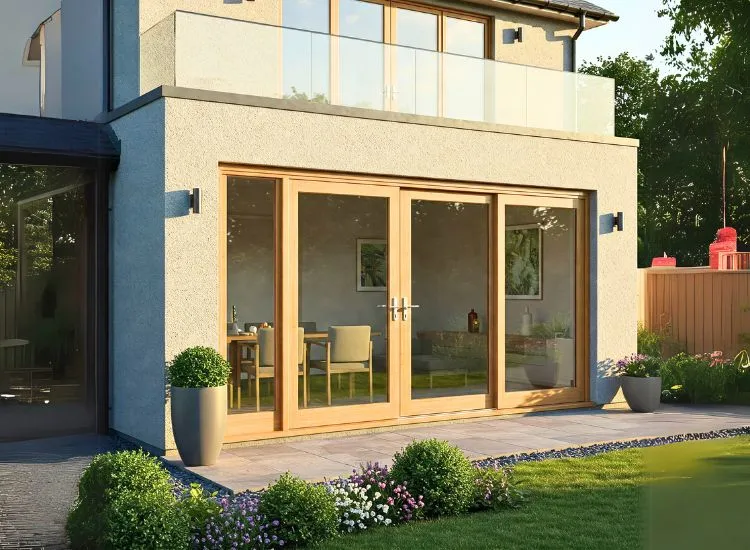 4. Sliding And French Doors Elegant sliding and French door types in modern house design, offering stylish and space-saving wooden door solutions.