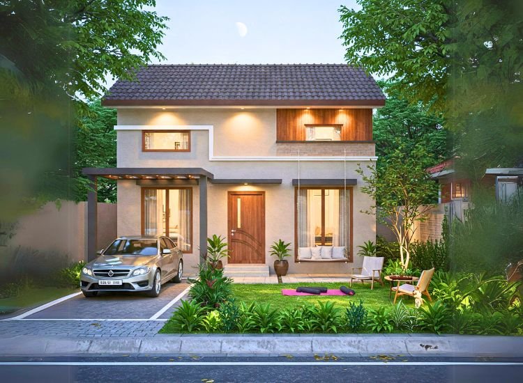 6.2. 2BHK With Garden 1 2BHK house plan with small front and rear garden, perfect for cozy outdoor living spaces.