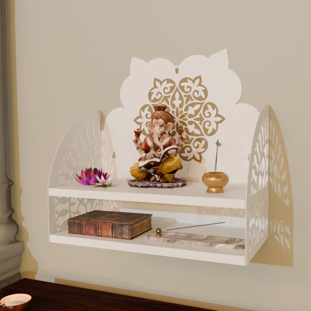 NIVED Saraswati Metal Mandir | 15 x 15 x 8 inch | Extra Storage