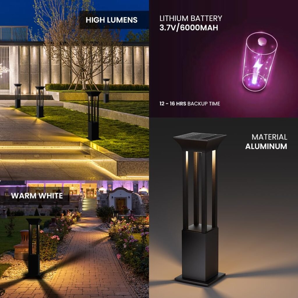 hardoll Solar Outdoor Square Bollard LED Garden Lights for Waterproof Exterior Pathway Lamp