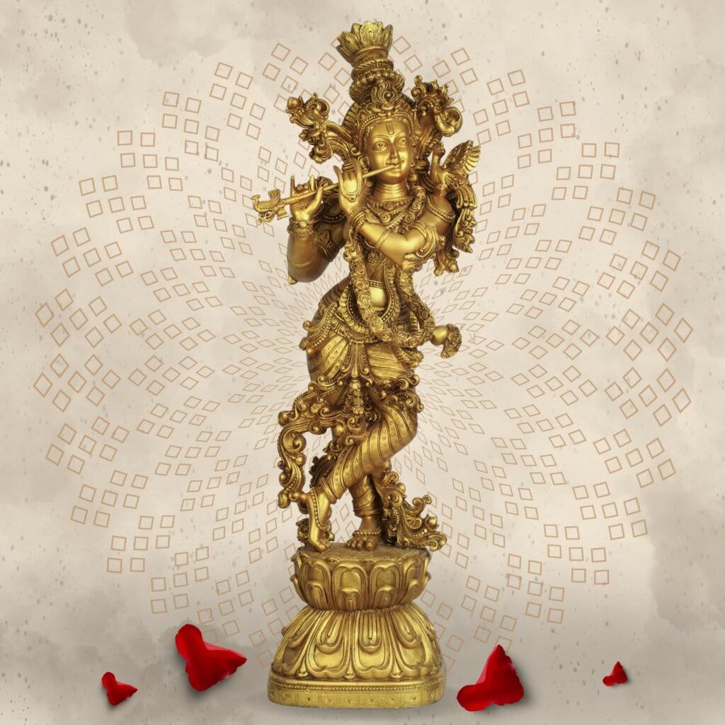 TheShilp Large Murli Manohar Krishna Idol – 30 Inch Antique Gold Polyresin Statue