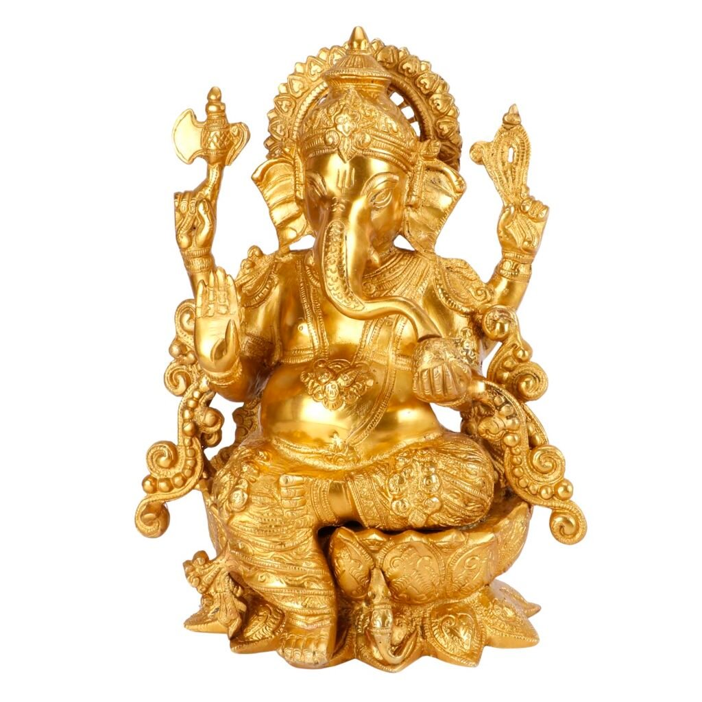 Kartique Brass Mangalkari Ganesha Idol in Gold Color, Handcrafte