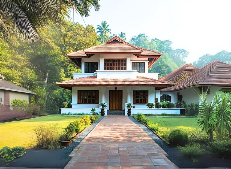 8. Kerala Style Home Kerala style 2BHK house plan showcasing traditional architecture with modern layout