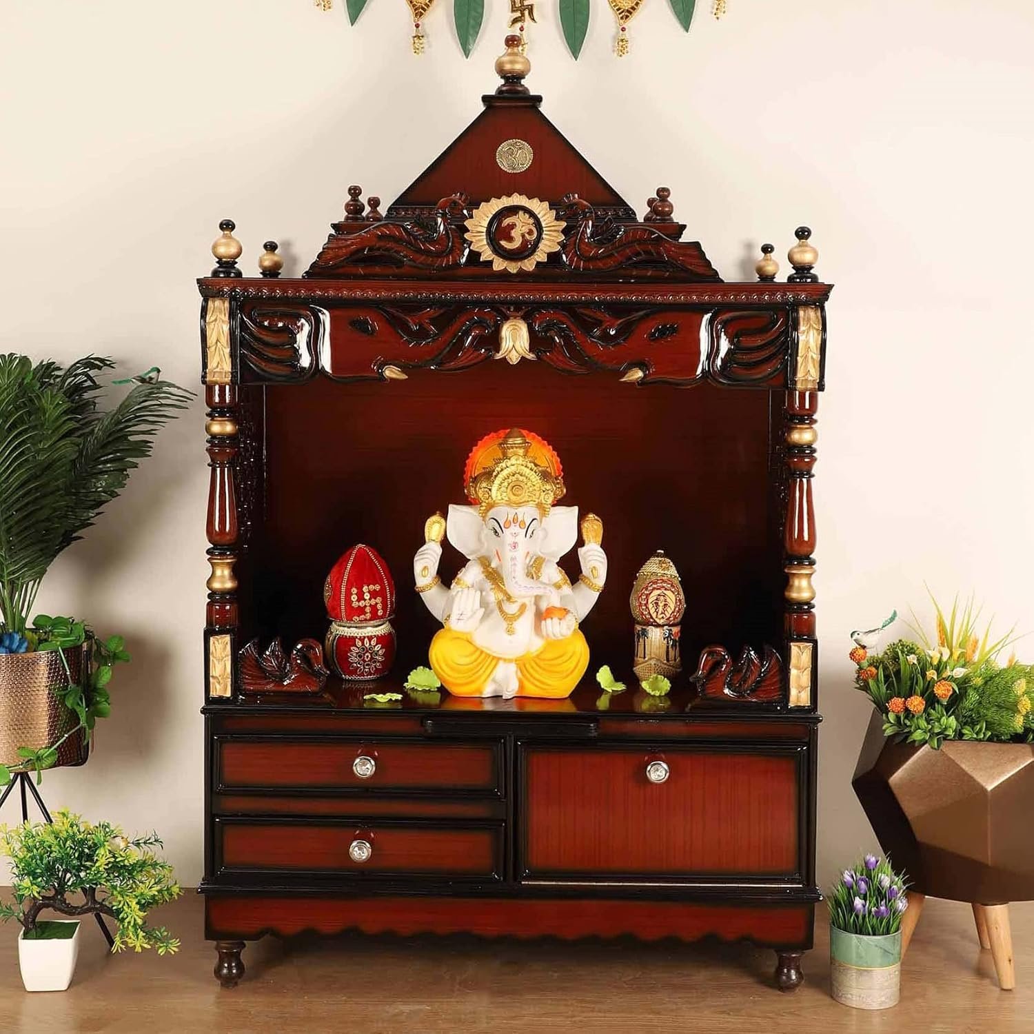 DZYN Furnitures Divine Space Large Home Wooden Temple Pooja Big Size for Home