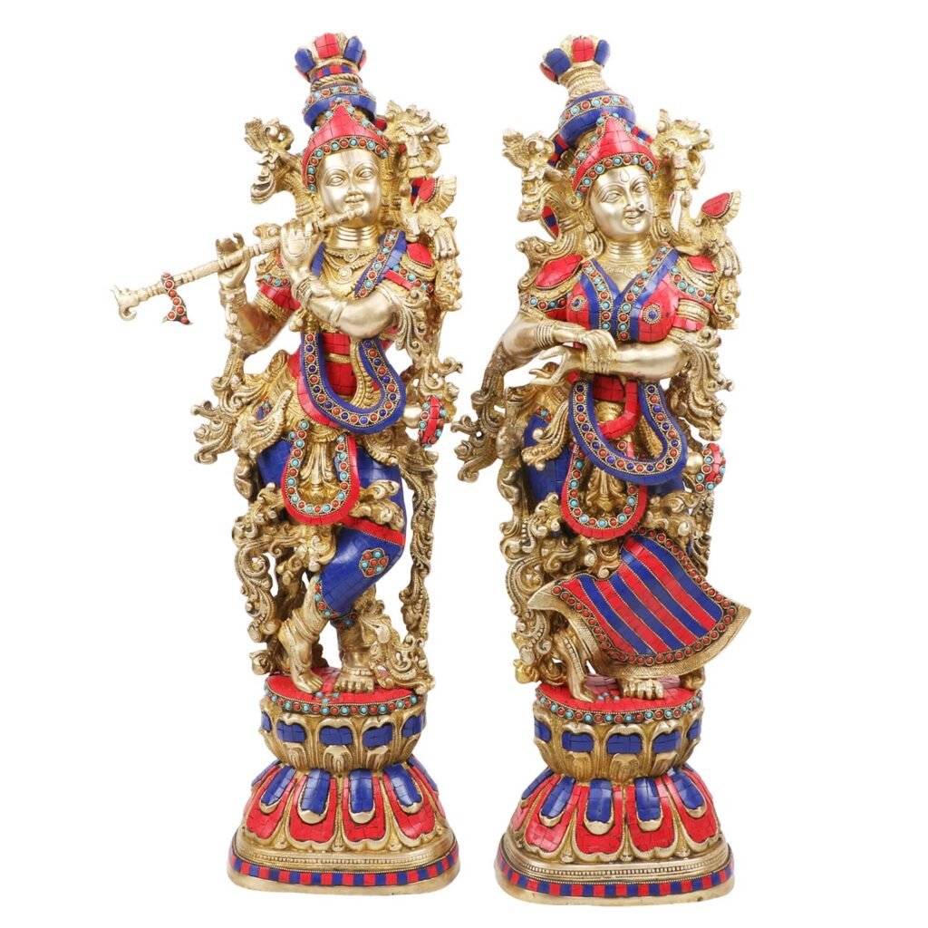 ARTVARKO Big Brass Radha Krishna Couple Bhagwan Large Statue Murti.
