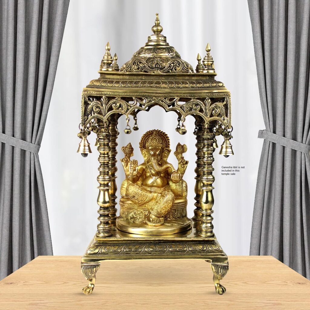 ARTVARKO Handcrafted Full Brass Temple Pooja Mandir for Living Room