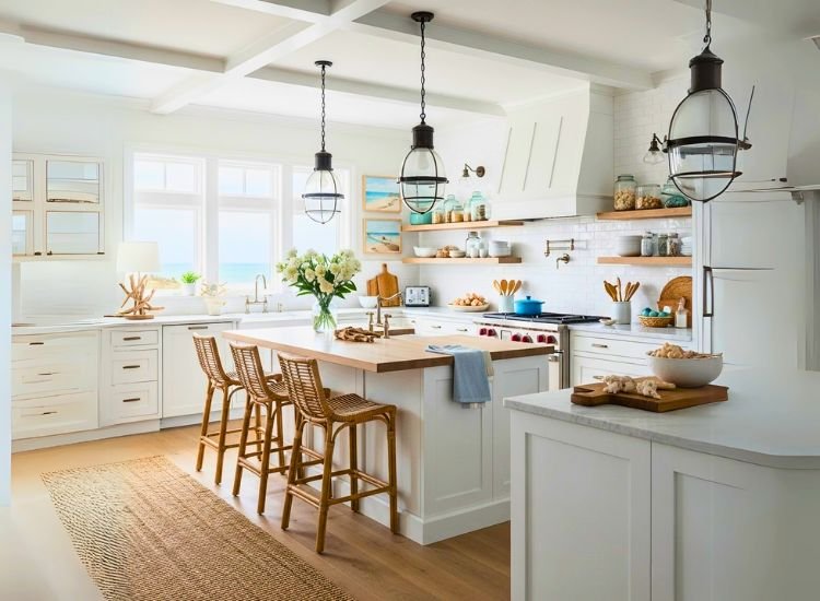 Coastal Style Kitchen interior idea Coastal-style kitchen interior idea with breezy kitchen design style, modern kitchen design elements, and modular kitchen design features.