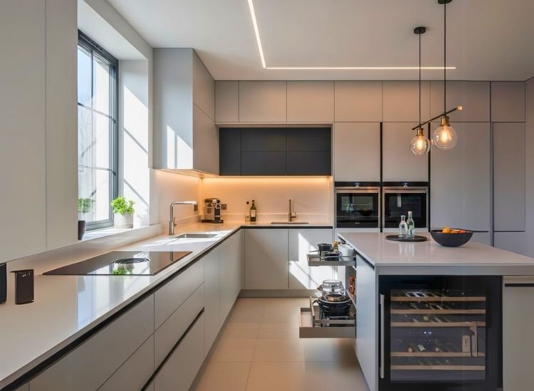 Modern Kitchen Style "Sleek modern kitchen design featuring a streamlined modular kitchen design and contemporary kitchen design style."