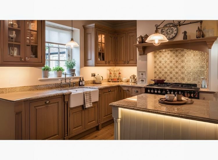Traditional Kitchen Style "Classic traditional kitchen design showcasing timeless kitchen design styles with elegant modular kitchen design elements."