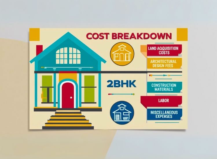 Understanding Average Cost Of Building 2BHK Infographic explaining the average cost of building a 2BHK house plan in India, with key factors like materials, labor, and location.