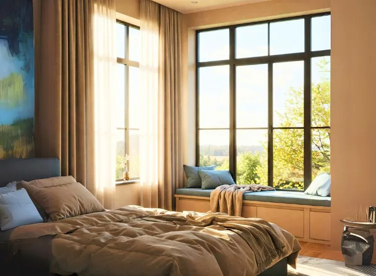 Window Modern home exterior featuring stylish window designs with elegant grills, showcasing a variety of house window ideas for a perfect transformation.