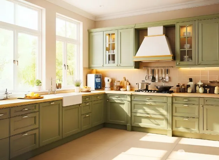 4. Best Vastu Colour For Kitchen Vastu-friendly modular kitchen in yellow and cream tones showing best kitchen colour as per vastu