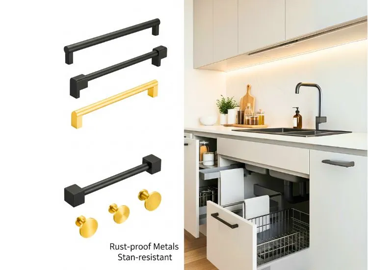 Accessories And Colorful backsplash options for designs of modular kitchens, enhancing style and protecting kitchen walls.