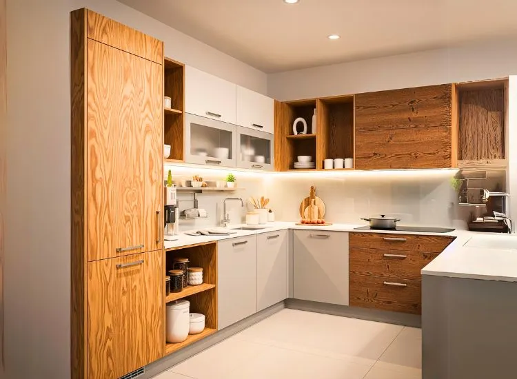 Cabinet Materials And Design Of Modular Kitchen Varied cabinet materials and designs of modular kitchens, combining style and durability for modern kitchen design.