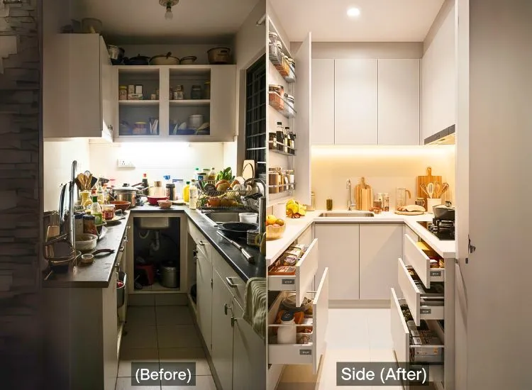 Case Study 1 Case study of modular design for small kitchen: 8x10 feet compact modular kitchen design in Ahmedabad with smart storage.