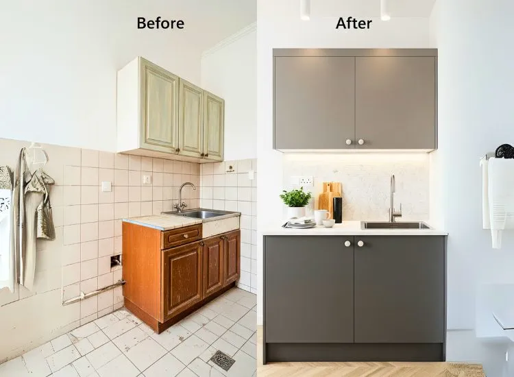 Case Study 2 Rental kitchen makeover featuring modular kitchen design for small kitchen, maximizing space and style on a budget.