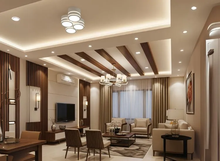 Dont Ignore the Ceiling Creative ceiling treatment in modern living room design, adding depth and character to stylish living room designs ideas.