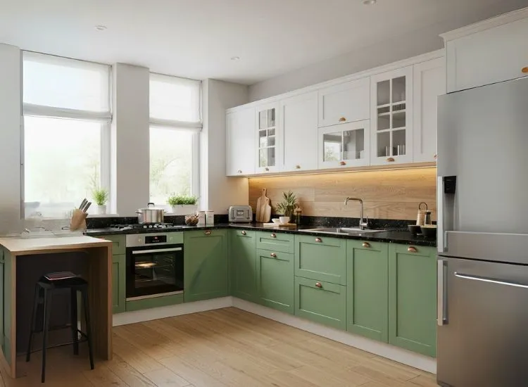 Green and White Modular Kitchen Green and White Modular Kitchen