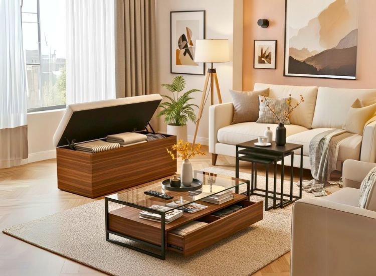 Multipurpose Furniture in Living Living room designs featuring multipurpose furniture for smart space utilization, reflecting modern living room design trends.
