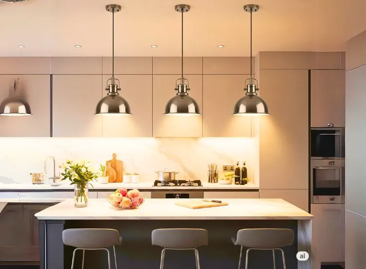Pendant Light For Island Pendant lights over modular kitchen island add focused lighting and modern style to kitchen interiors.