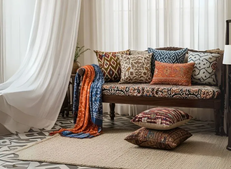 Personalize With Living room designs featuring vibrant textiles like cushions, rugs, and throws, adding warmth to modern living room design.