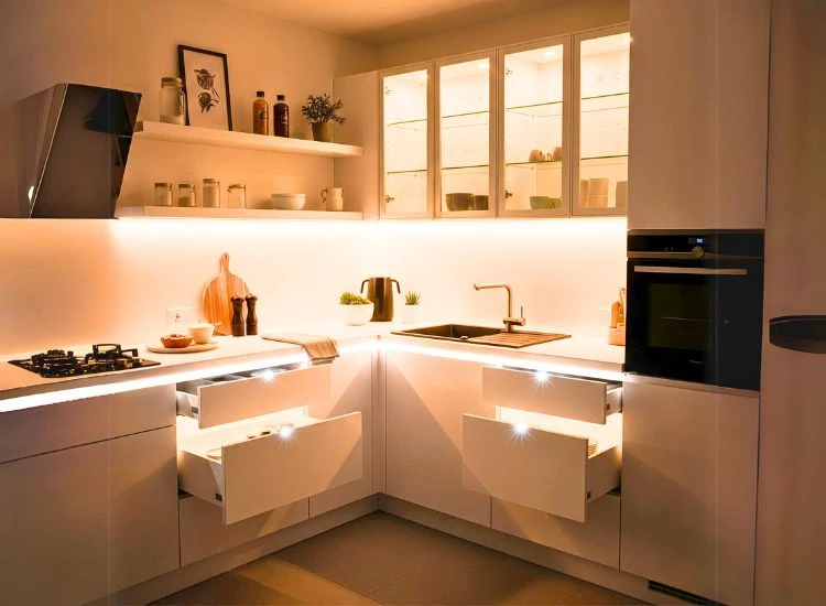 Play With Lighting Play with lighting using smart modular kitchen accessories that brighten and enhance accessories for modular kitchen.