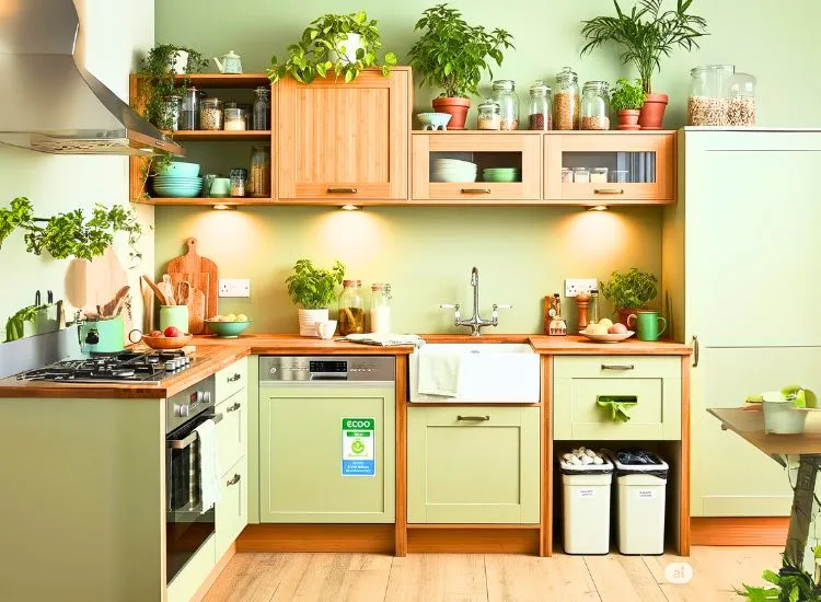 Sustainable Kitchen Design Sustainable modular kitchen design uses eco-friendly materials and energy-saving features for a greener home.