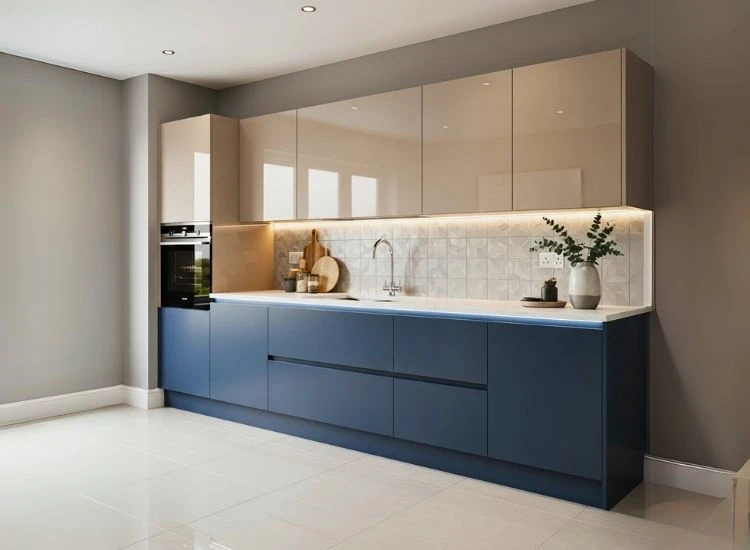 Two Tone Kitchens Color Design Two-tone kitchen color design idea combining light and dark shades to visually expand space and add depth to modern modular kitchen interiors.