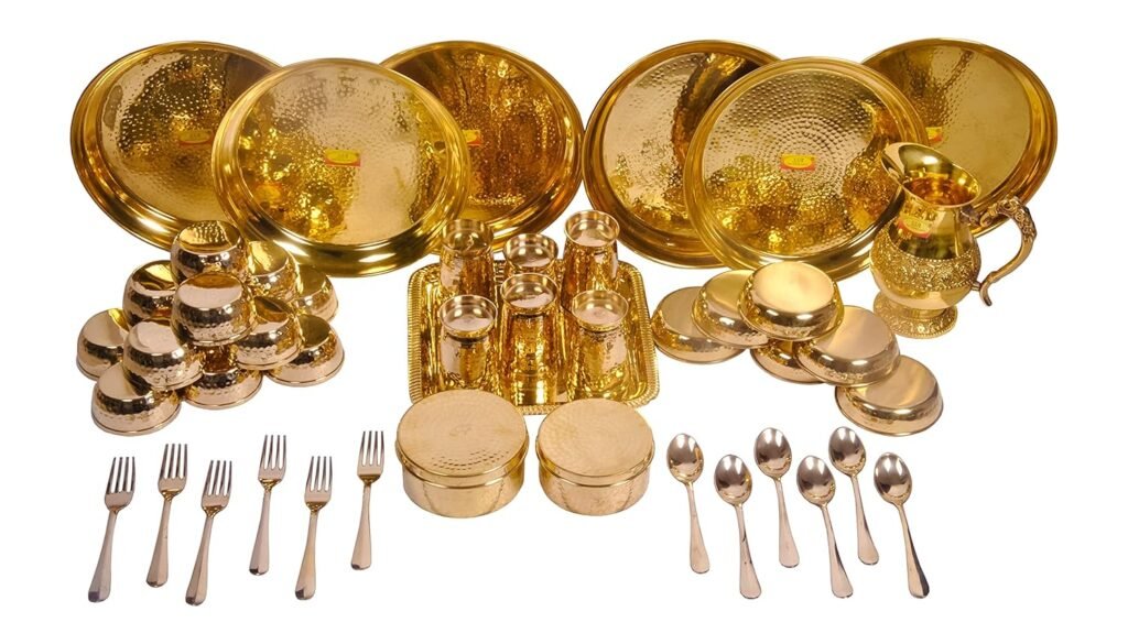 Shiv Shakti Arts® Pure Brass Dinner Set 46 Piece Set