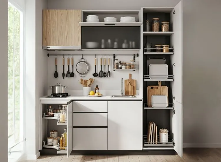 Apartment Kitchen Ideas with Smart Organizers Studio apartment kitchen with smart organizers — practical studio apartment interior ideas to maximize space and boost functionality.
