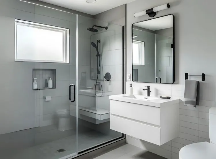 Bathroom Designs Ideas Glass Shower Enclosures Modern bathroom designs ideas showcasing glass shower enclosures instead of curtains to elevate small bathroom aesthetics.