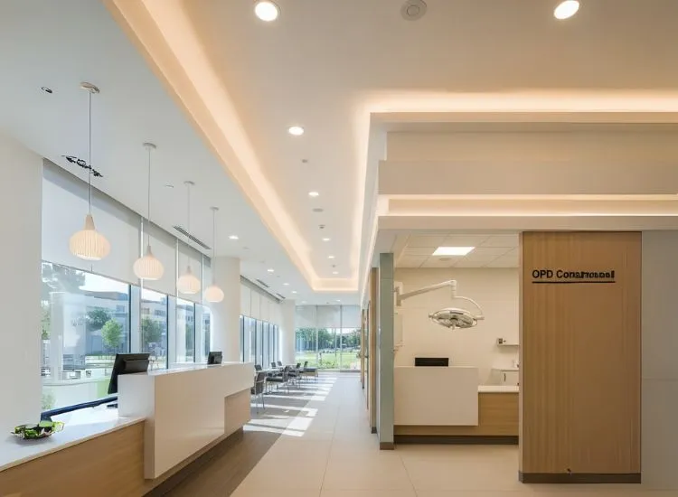 Clinic Interior Designs That Use Lighting Clinic interior designs featuring soft, strategic lighting that offers comfort beyond illumination—smart clinic design ideas for a healing atmosphere.