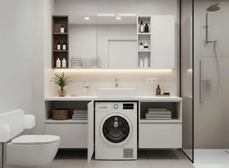 Small Bathroom with Compact Combo Washer Dryer Small Bathroom with Compact Combo Washer Dryer