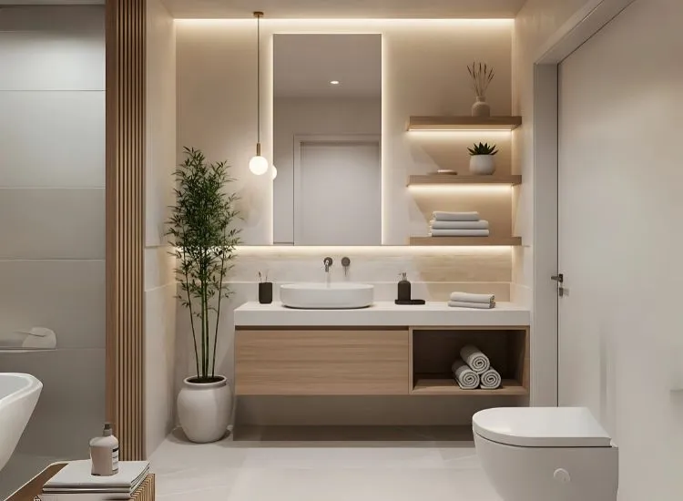 Small Bathroom with Minimalist Zen Design and Neutral Tones Small Bathroom with Minimalist Zen Design and Neutral Tones