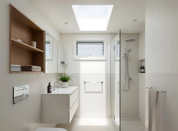 Small Bathroom with Skylight or High Vent Window Small Bathroom with Skylight or High Vent Window