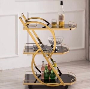 Rare Objects Stainless Steel Modern 3-Tier Full Ring Bar Cart in Gold Finish