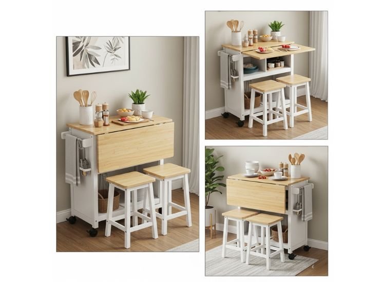 Idea 14 Two Seat Rolling Cart with Drop Leaf Two-seat rolling cart with drop-leaf offering flexible seating and smart small kitchen island ideas for small kitchens on the move.