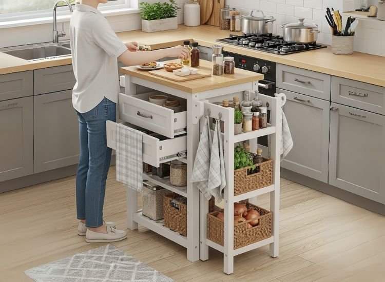 Idea 1 Slim Storage Island Slim storage island showcasing small kitchen island ideas with smart functionality and compact design for small kitchens.