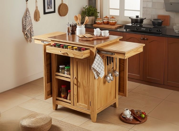Idea 21 Local Carpenter Made Compact Island Compact island crafted by a local carpenter under ₹10,000, featuring budget-friendly small kitchen island ideas and personalized small kitchen island design.