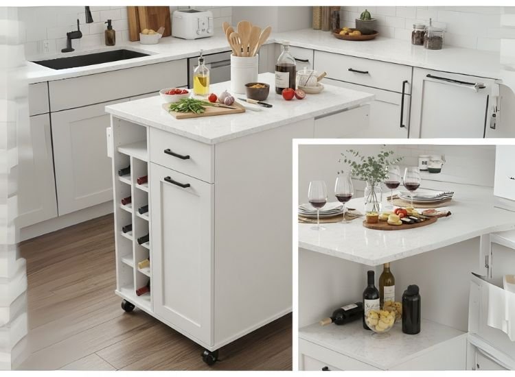 Idea 5 Quartz Top Island with Wheels Quartz-top island with wheels showcasing chic small kitchen island ideas and stylish small kitchen island design for compact spaces.